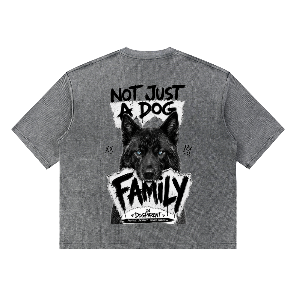 FAMILY Black American WolfDog Blue Eyes - Waffle Boxy T-Shirt