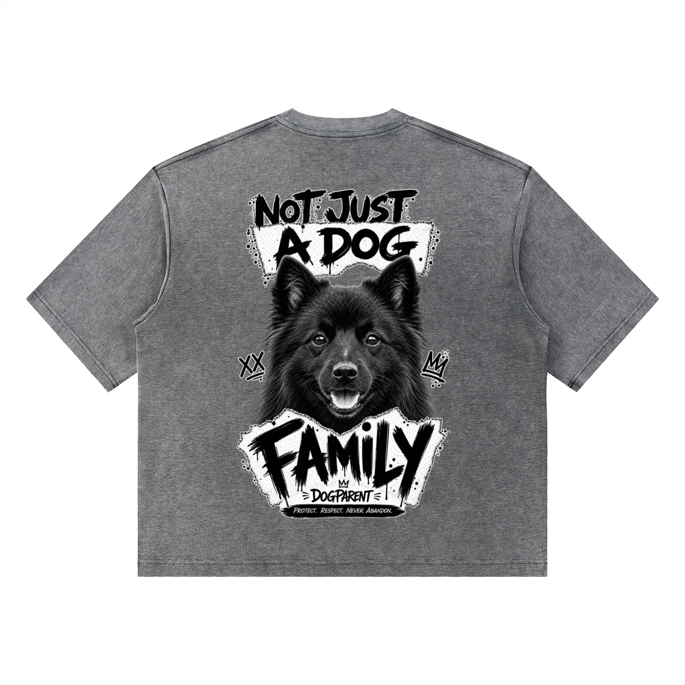 FAMILY Black Spitz - Waffle Boxy T-Shirt