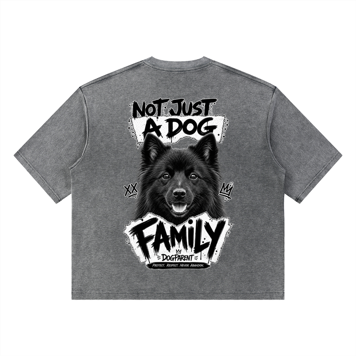FAMILY Black Spitz - Waffle Boxy T-Shirt