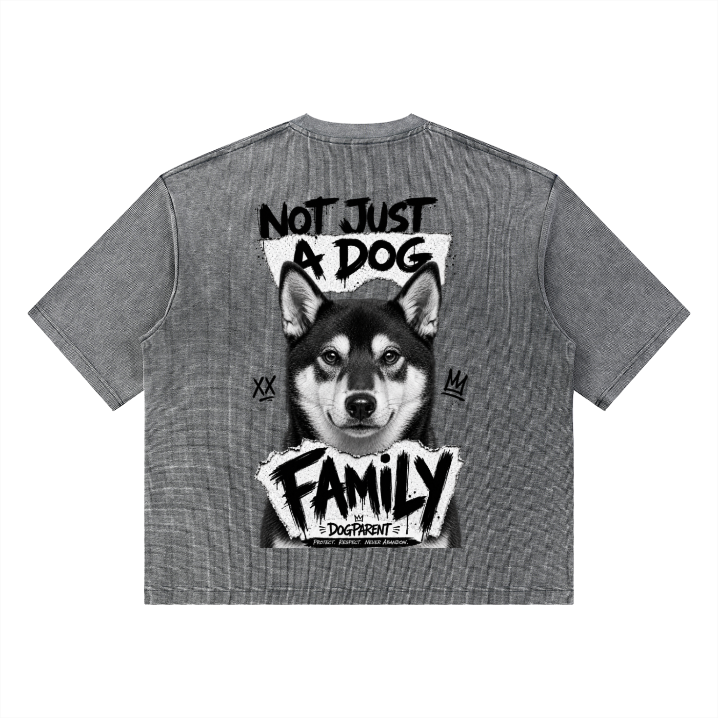 FAMILY Black and Fire Shiba Inu - Waffle Boxy T-Shirt