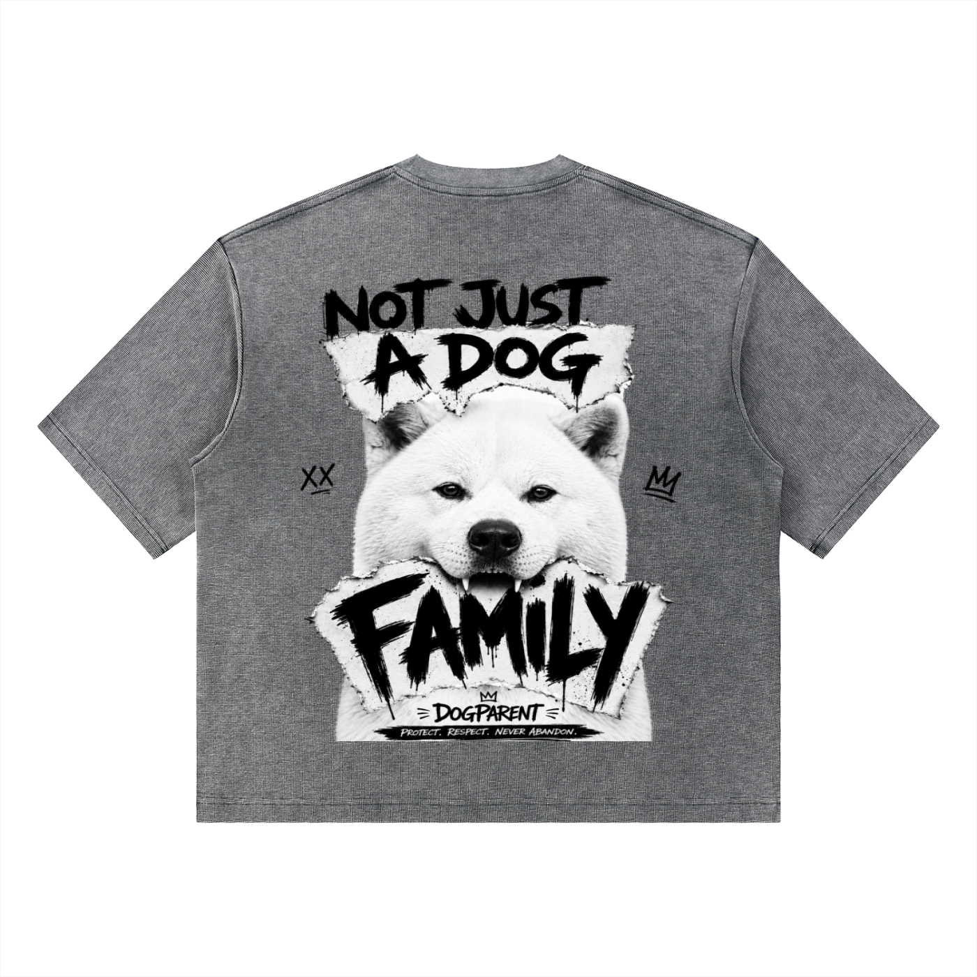 FAMILY White Akita Inu - Waffle Boxy T-Shirt