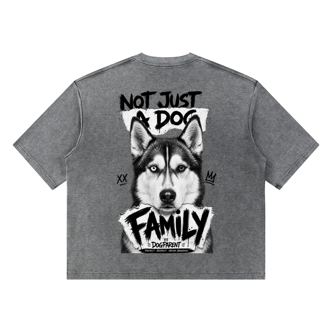 FAMILY Husky with two different-colored eyes - Waffle Boxy T-Shirt