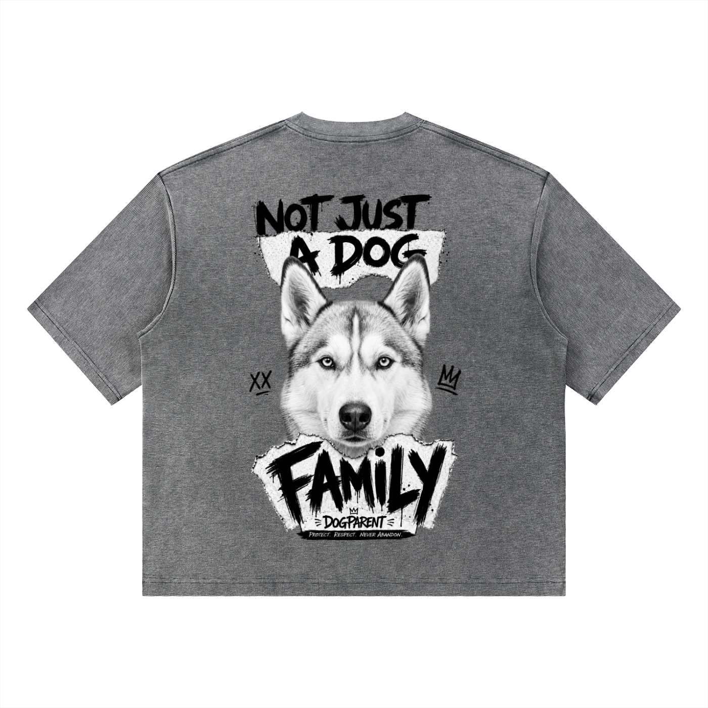 FAMILY Light Gray Husky - Waffle Boxy T-Shirt