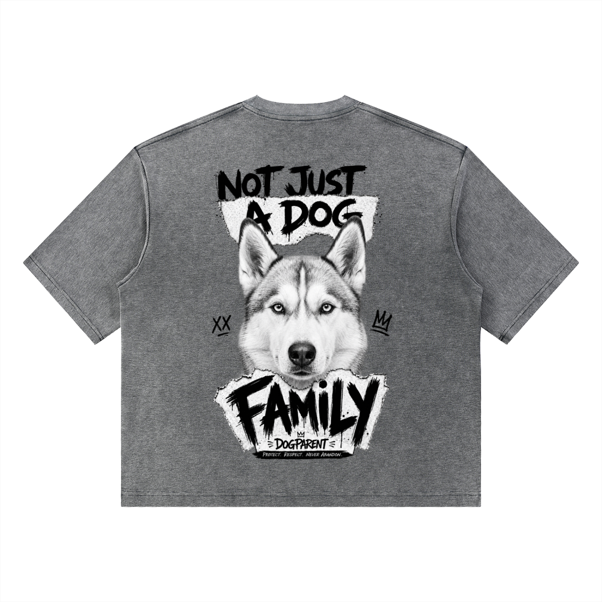 FAMILY Light Gray Husky - Waffle Boxy T-Shirt