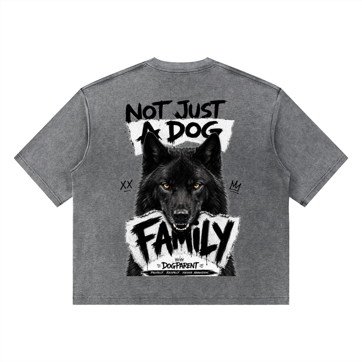 FAMILY Black WolfDog Yellow Eyes - Waffle Boxy T-Shirt