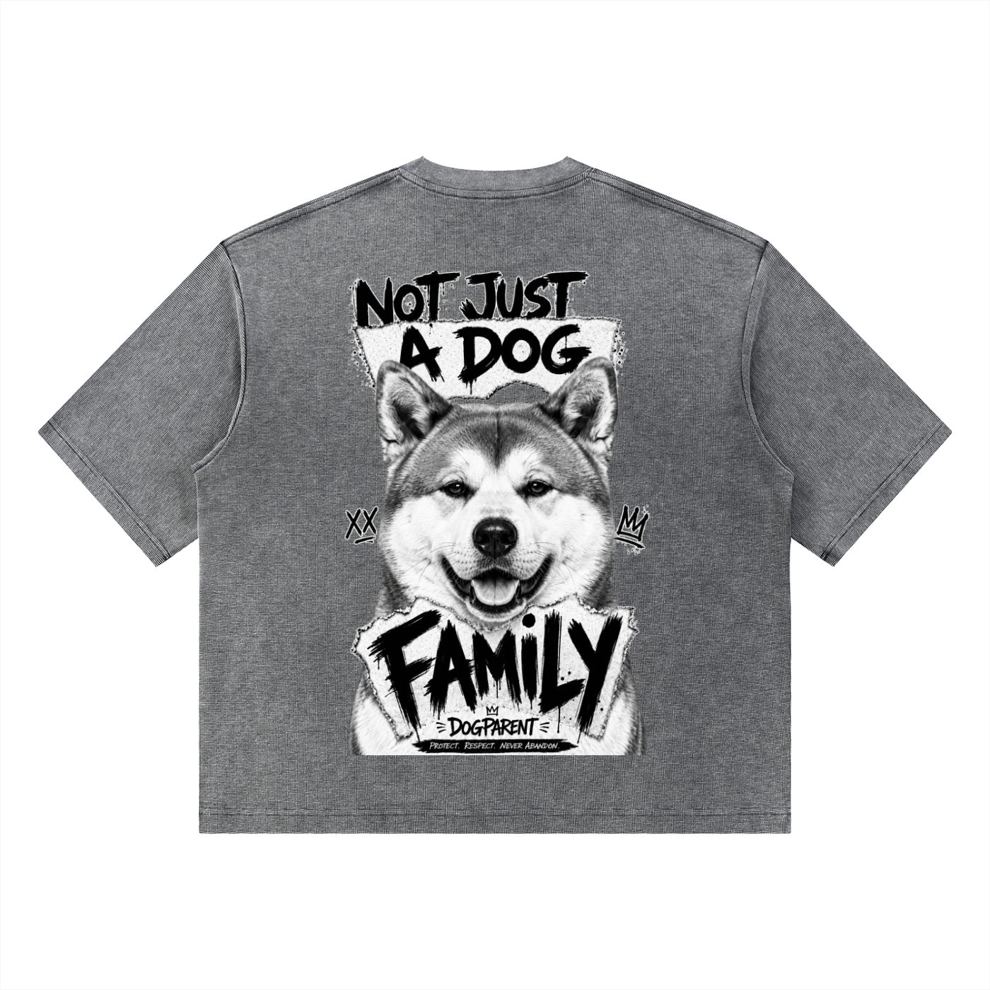 FAMILY Akita Inu - Waffle Boxy T-Shirt