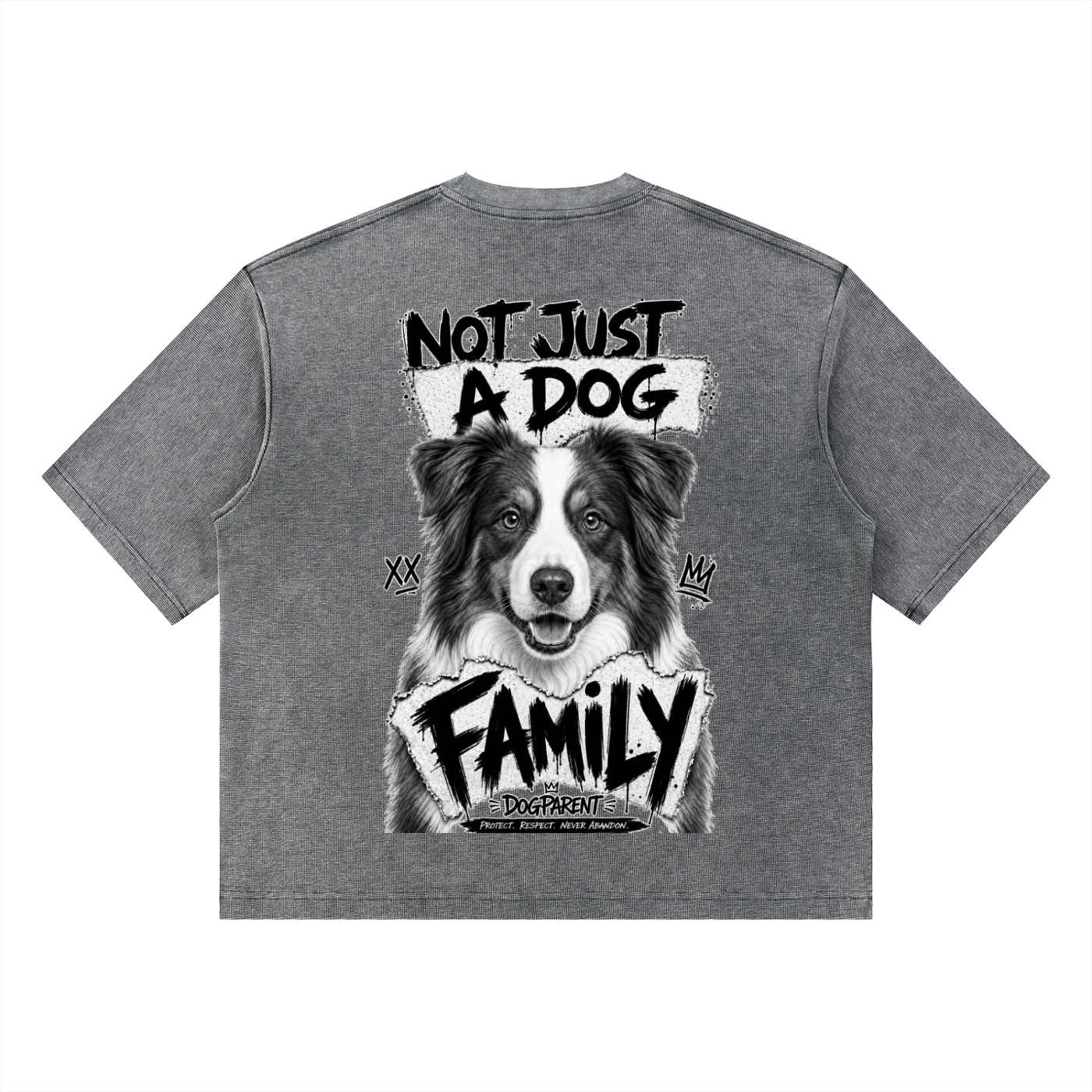 FAMILY Brown and White Australian Shepherd - Waffle Boxy T-Shirt