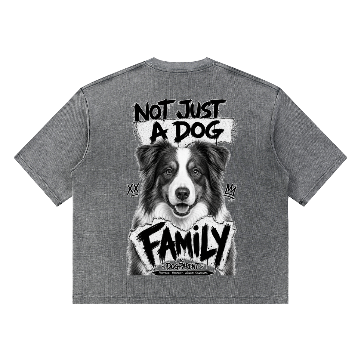 FAMILY Brown and White Australian Shepherd - Waffle Boxy T-Shirt